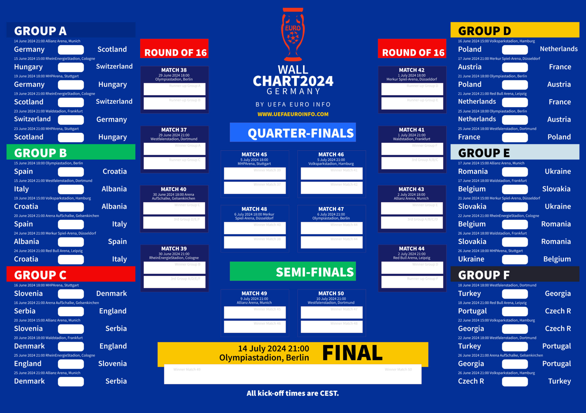 Euro 2024 Wall Chart Free Printable Download with Full Schedule